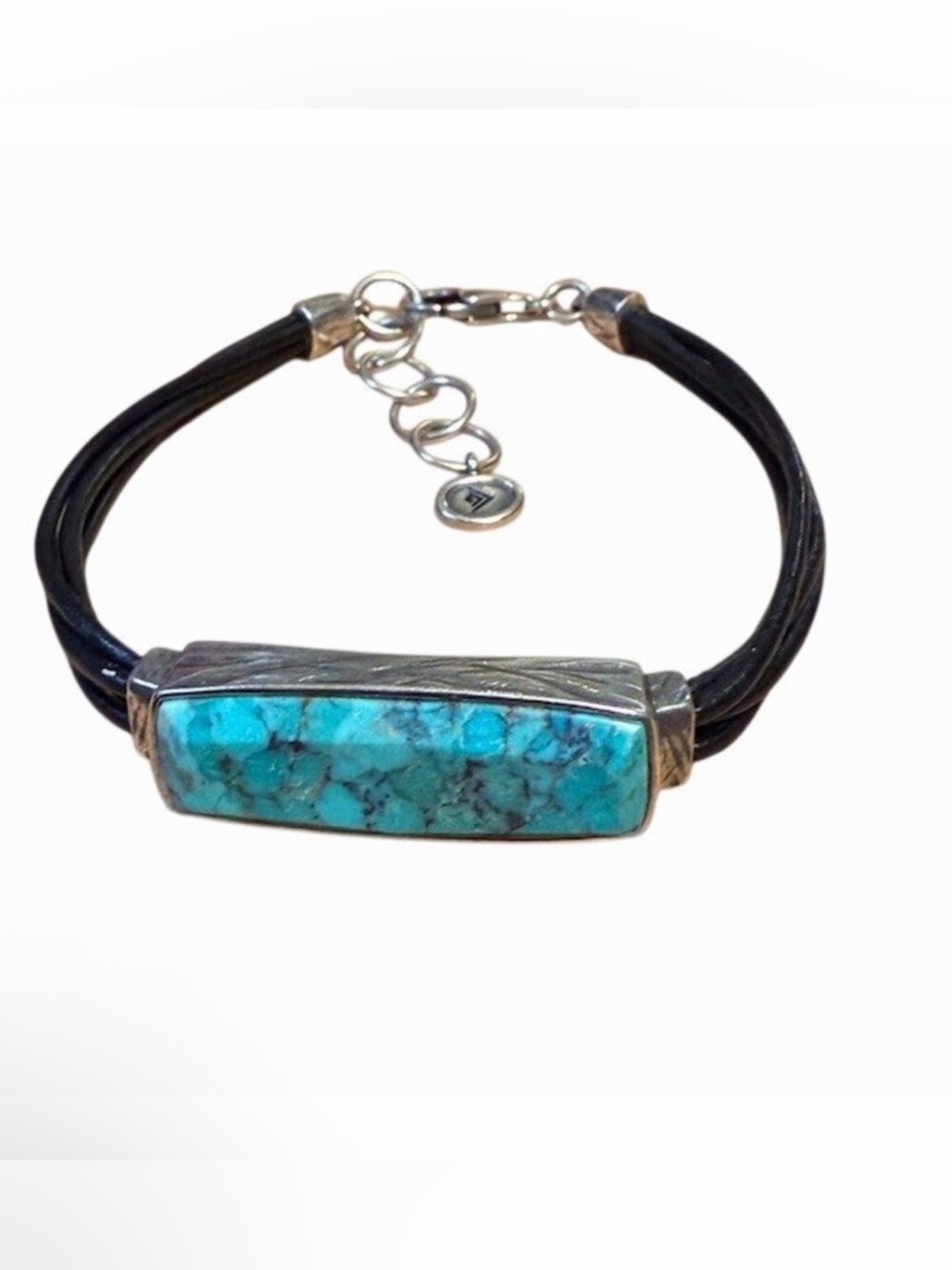 Silpada “True Colors” Leather Cord Turquoise Sterling Silver 925 Bracelet